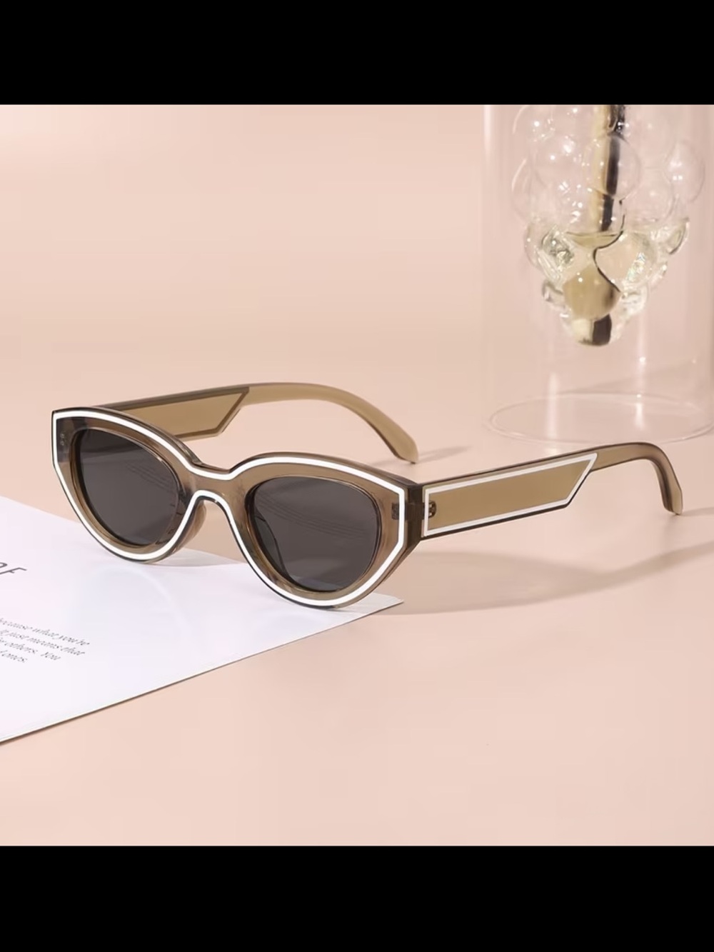 Affordable Fashion Finds Taupe Cat-Eye Sunglasses with Black Lenses